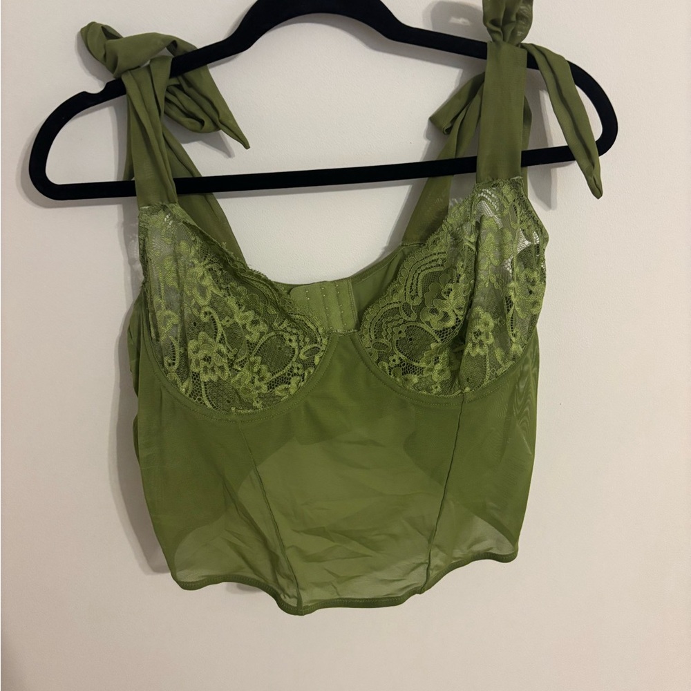 PrettyLittleThing Olive Lace Detail Top